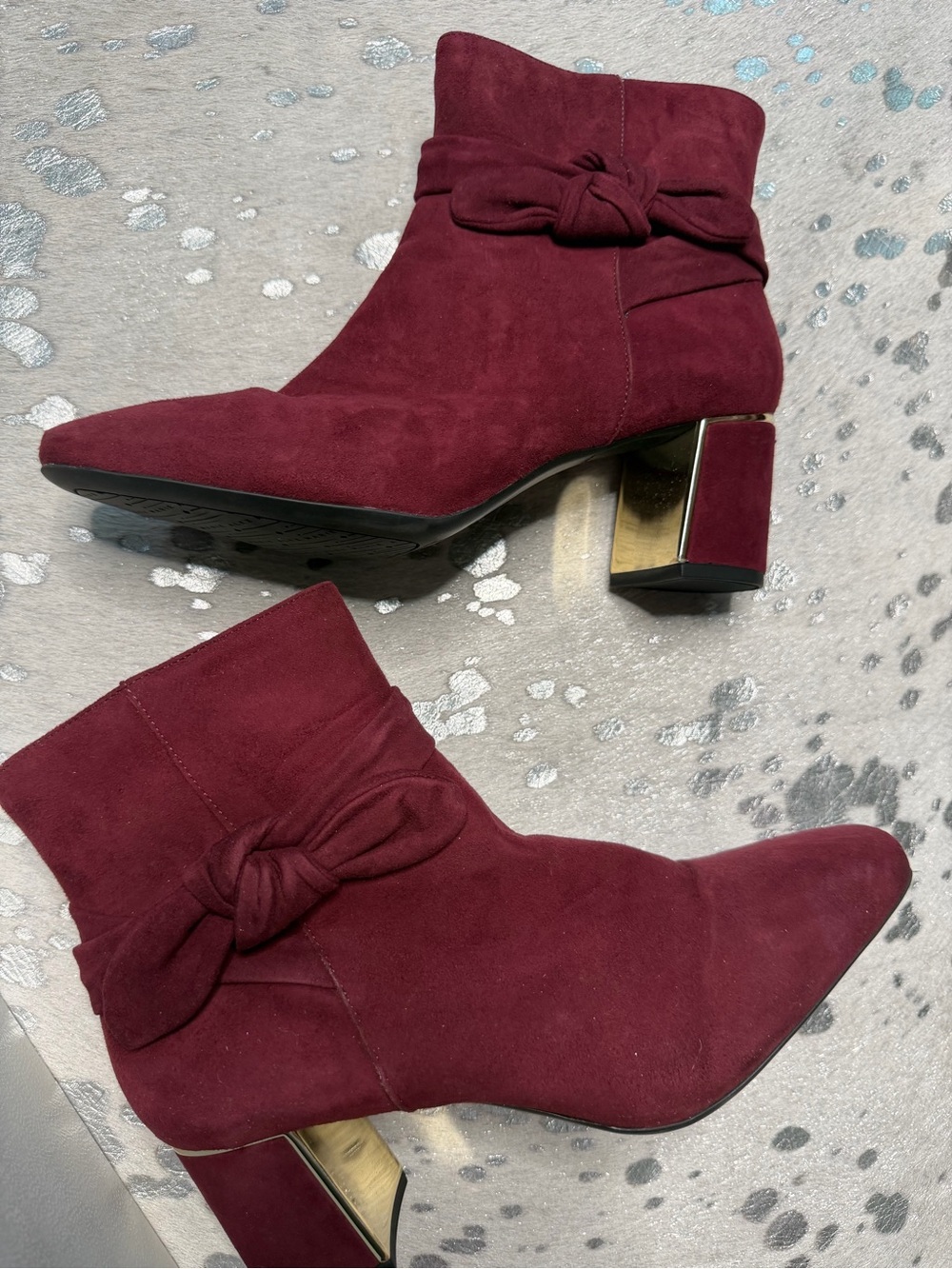 Alex Marie Burgundy Suede Ankle Boots with Knot Detail